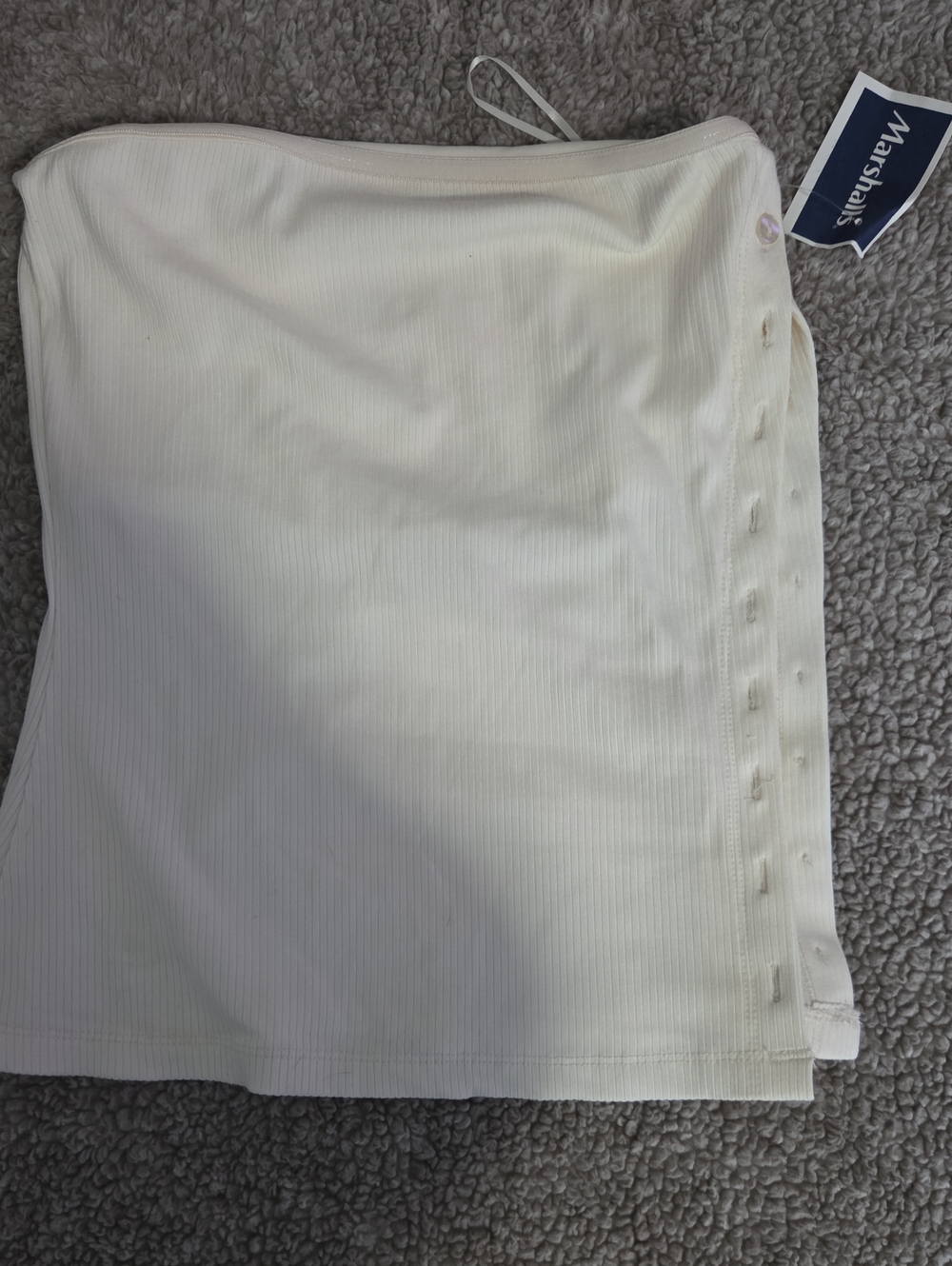 Marshalls Off-White Ribbed Mini Skirt with Side Button Trim